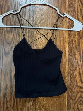 TILT Black Ribbed Crisscross Strap Cami Top